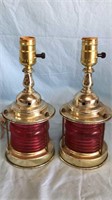 Vintage Cranberry Glass Lantern Lamps WORKS