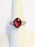 .925 Silver 4ct Oval Cut Fashion Ruby Ring Sz 7 E