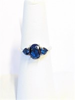 ..925 Silver Blue Sapphire Ring Sz 7   L