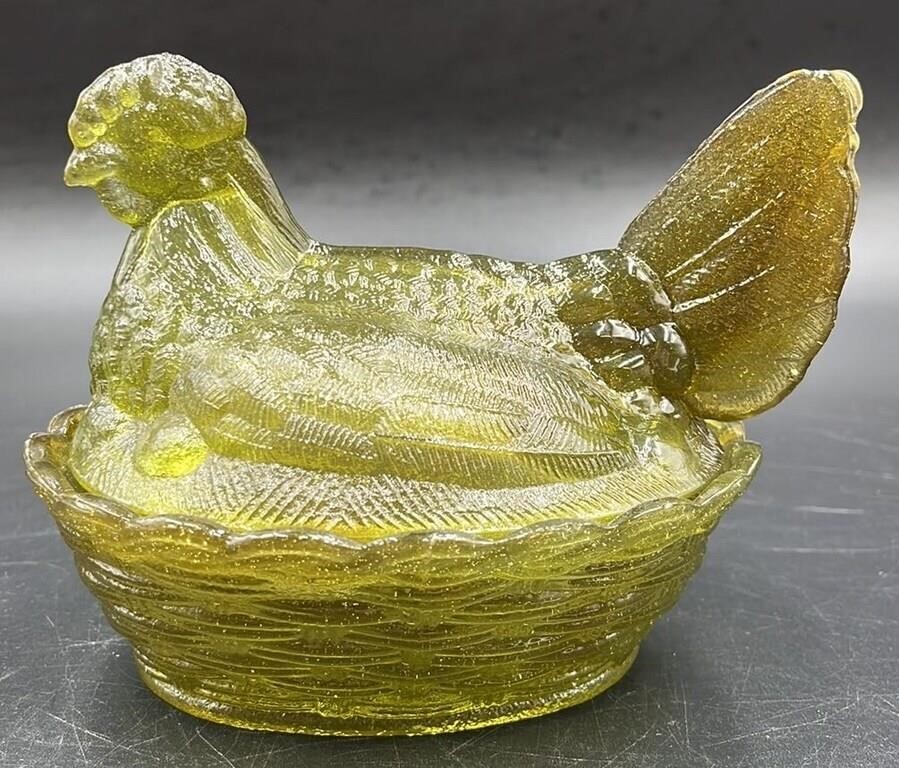 Vintage Large Green Chicken On The Nest