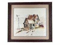 Barn Wood Framed Farmhouse Watercolor Painting