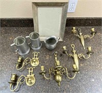 Brass, Pewter Collectible Mugs, Candelabras
