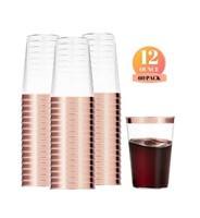 60 Rose Gold Fancy Plastic Cups 12oz | Clear