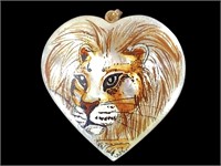 Handpainted Polished Heart Pendant Lion