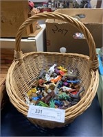 Woven Basket with Plastic Animal Figurines