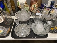 Cut glass vases, bowls, dishes.
