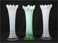 Three Opalescent Ruffled Vases