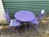 METAL PATIO TABLE AND FOLDING CHAIRS