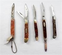 (5) SMALL POCKET KNIVES - SHARP, SABRE