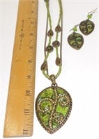 Laura Ashley Green Enameled Necklace & Earrings