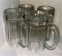 Set of Four (4) Heavy Glass Tankard Root Beer Mugs