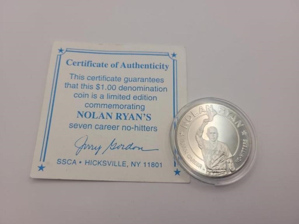 Nolen Ryan's token with Authenticity paper