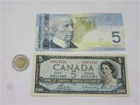 2 billets 5$ Canada dont 1954