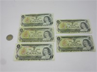 5 billets 1$ Canada 1973