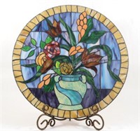 Artisian Hand Crafted 22" Stain Glass Floral Art