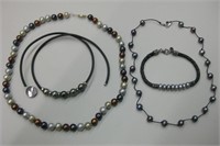 Sterling Silver & Dyed Natural Pearls 3 Necklaces