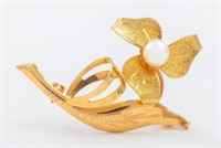 18K Rose & Yellow Gold Flower Pearl Brooch