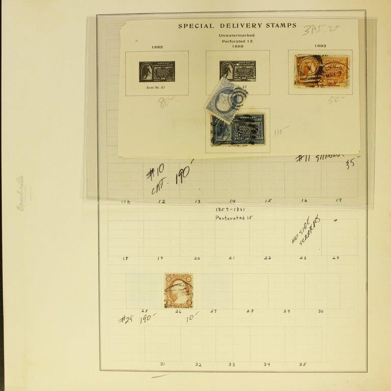 US Stamps 1857-1928 Used on album pages