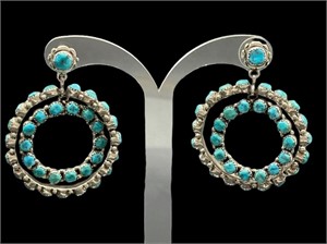 NAVAJO DOUBLE CIRCLE  TURQUOISE STERLING EARRINGS