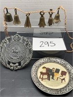 Cast iron trivet / brass bells / decorative plate