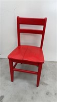 Red wood chair, 16.5 inches from seat to floor.