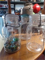 Three Vtg.  Quart Clear Canning  Jars w/ Lids-