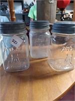 Three Clear Pint Sized Atlas Canning Jars w/ Lids