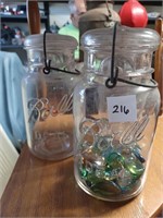 Three Vtg. Quart Canning Jars w/ Lids- One w/