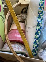 Box of quilting, supplies, jelly rolls etc.