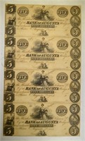 UNCUT SHEET OF 4-$5.00 BANK OF AUGUSTA GA. NOTES