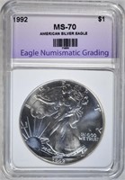 1992 AMERICAN SILVER EAGLE, ENG PERFECT GEM BU