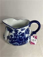 Vtg Blue & White Floral Teapot 61/2" Dia x 6"H