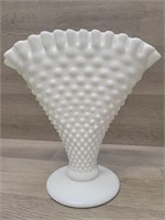 Lg Fenton Fan Vase Milkglass Hobnail