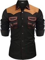 COOFANDY Men's Western Cowboy Shirt Embroidered