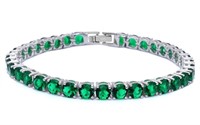 Round Cut 14.50ct Green Emerald Bracelet