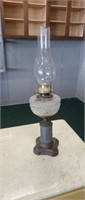 Vintage B & P cast alloy and glass oil lamp