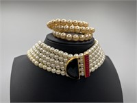 Vintage pearl choker and bracelet