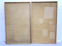 Two wood frame burlap pin boards