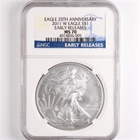 2011-W Burnished Silver Eagle NGC MS70