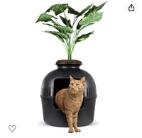 Hidden cat box with artificial philodendron plant