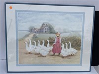 Framed Country Artwork Girl w/Geese