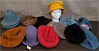 Box of Ladies Hats. Denim, Wool, Leather & More