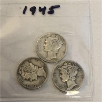 SILVER Mercury Dime LOT 1945