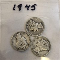 SILVER Mercury Dime LOT 1945