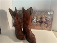 2 pc Men's Leather Cowby Boots & Cowboy Print