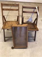 Wooden Folding Chairs, Wooden Display Case,