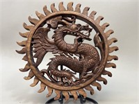 Dragon Hand Carved Relief Wood Wall Panel