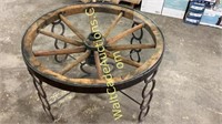 Handmade Wagon Wheel Glass Top Table D.: 32”