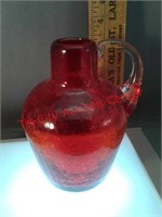 Crackled glass red Art Deco pitcher handmade