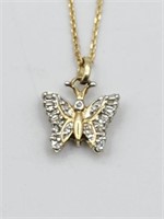14k Yellow Gold 18in Diamond Butterfly Necklace